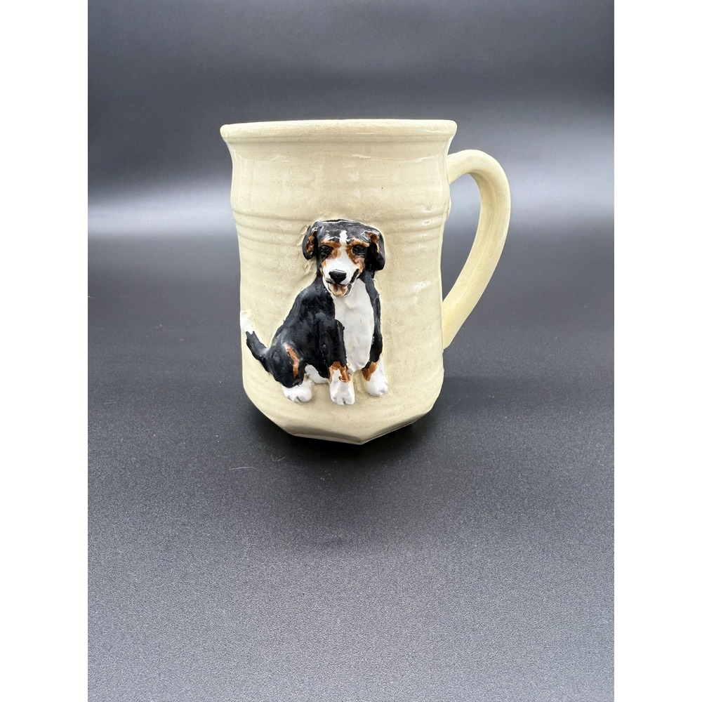 Signed‎ Handmade Stoneware Art Pottery 3D Dog Mug